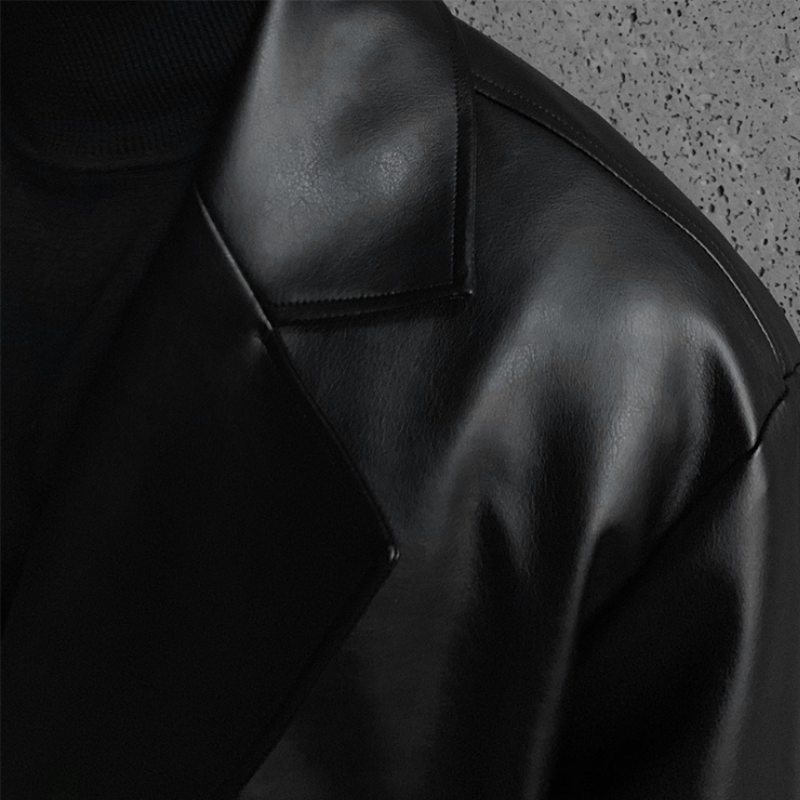 Men's Black Leather Fleece Lined Trench Coat