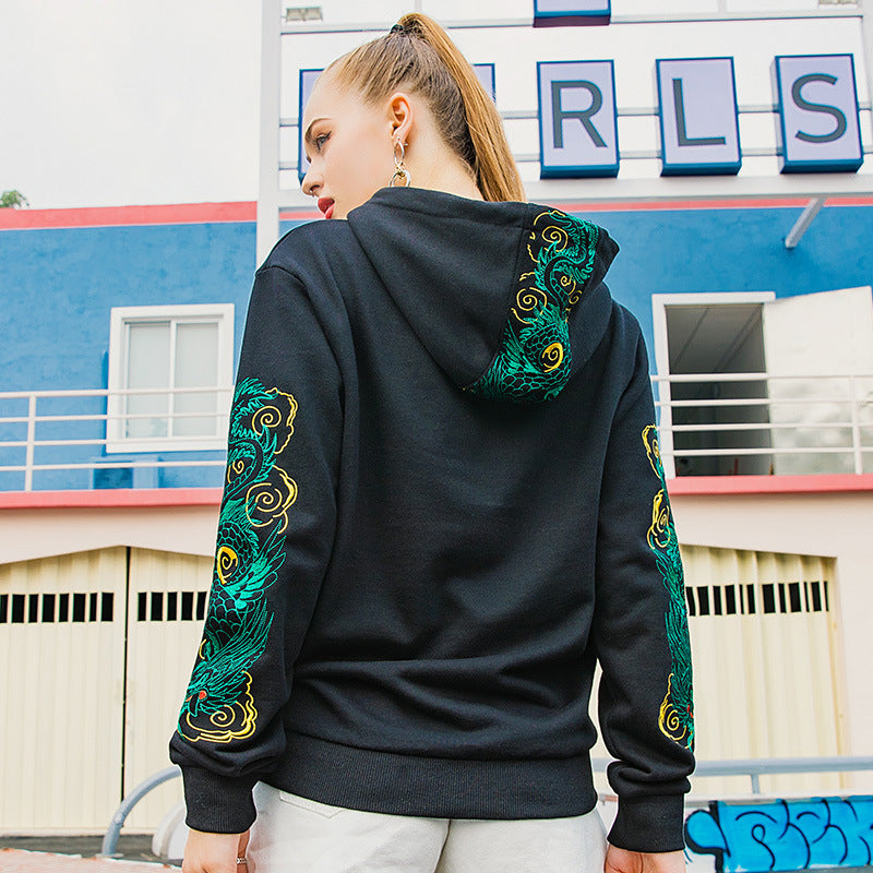 Chinese style dragon embroidered cotton national tide top