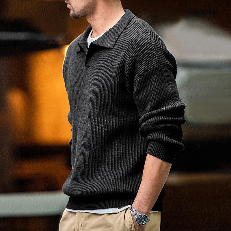 Maden Vintage Crew Neck Sweater Loose Vertical Strip Winter Basic Pullovers for Male Casual Retro Knitwear Lapel Soft Warm
