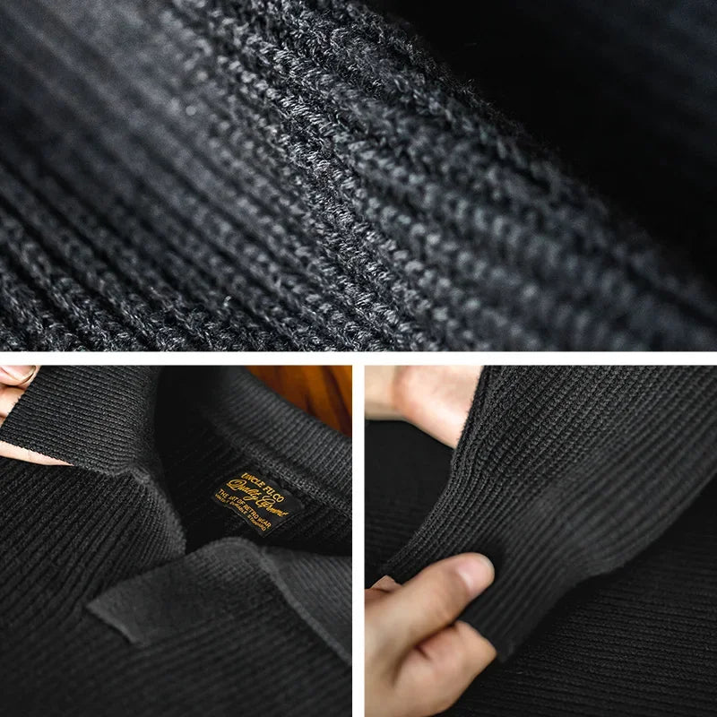 Maden Vintage Crew Neck Sweater Loose Vertical Strip Winter Basic Pullovers for Male Casual Retro Knitwear Lapel Soft Warm