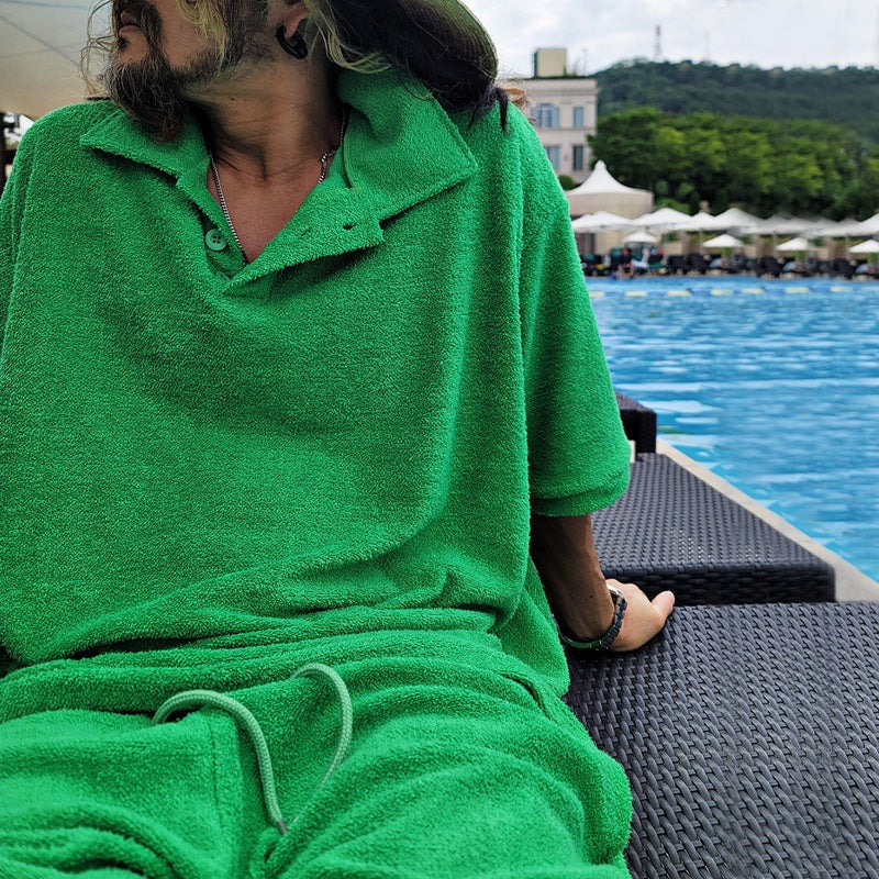 Men's Casual Towel Fabric Cozy Casual Two-piece Suit