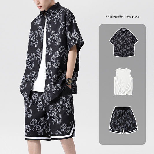 Summer Men's Trendy Handsome Suit Men's Three-piece Short-sleeved Shorts Suit