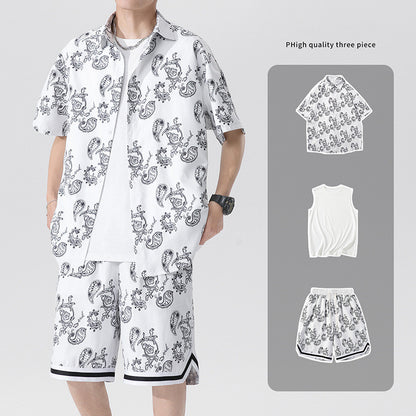 Summer Men's Trendy Handsome Suit Men's Three-piece Short-sleeved Shorts Suit