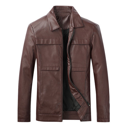 Men's Motorcycle Leather Jacket Slim Lapel Casual Leather Jacket