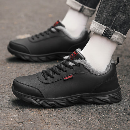 Artificial Leather Cotton Fur Men's Leather Casual Sneaker Warm Shoes