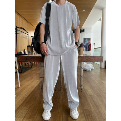 Drapey Short Sleeve Trousers Casual Two Piece Suit