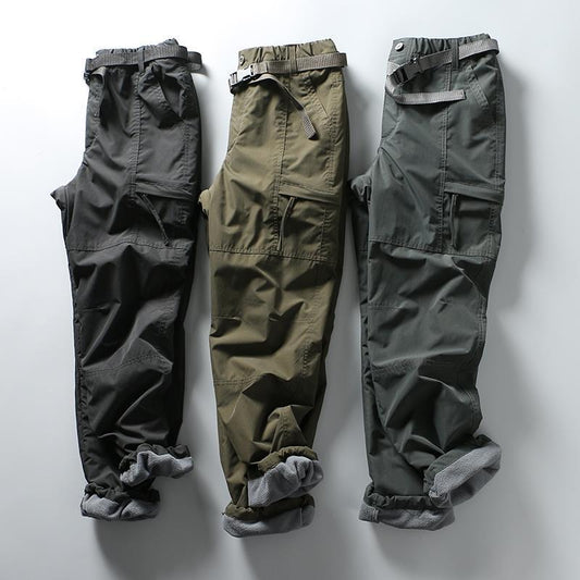 S-6XL Tooling Pants Thick Waterproof Fleece Cargo Pants Men Women Winter Outdoor Multi-pockets Loose Straight Overall Trousers