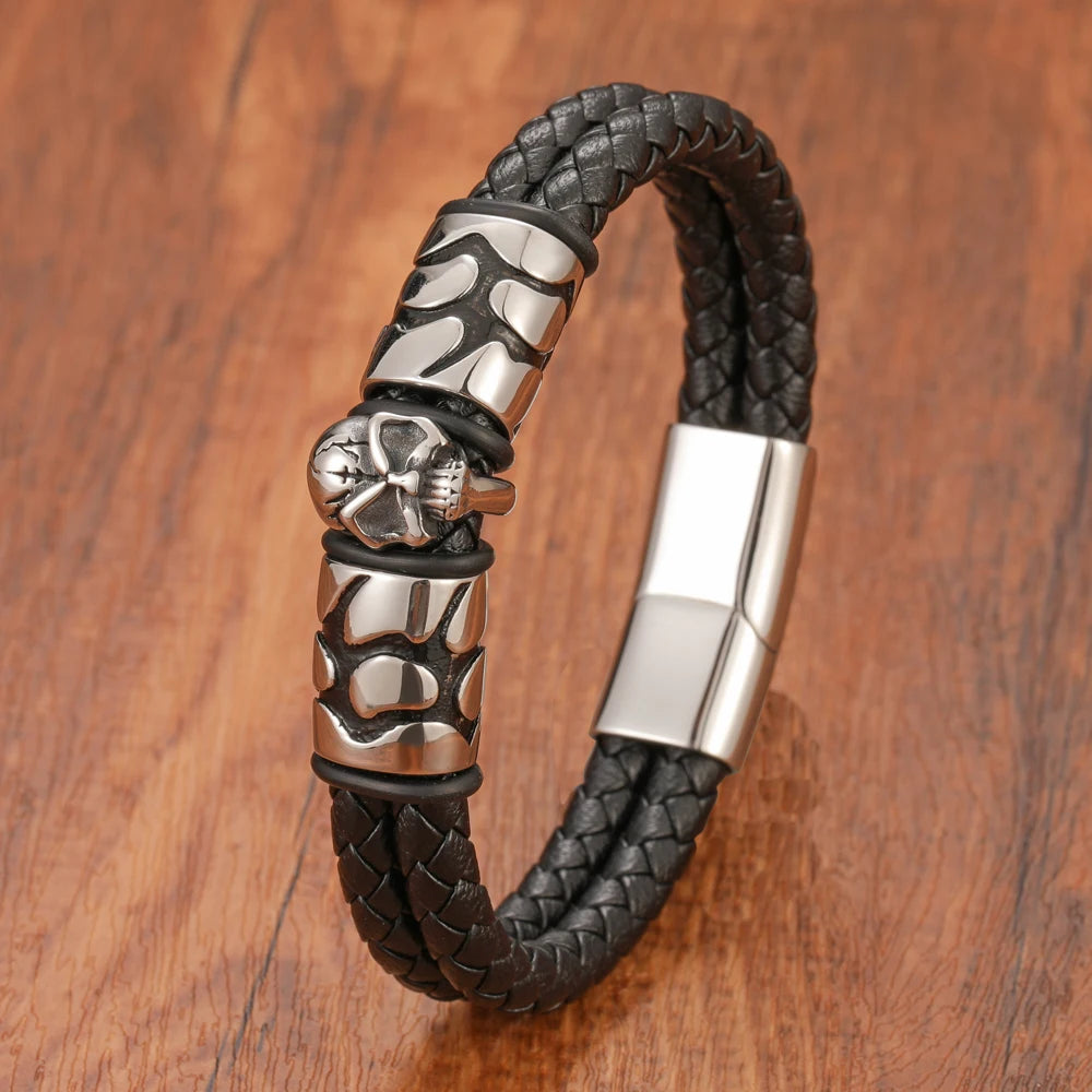 The Thanatos - Genuine Leather Skull Bracelet