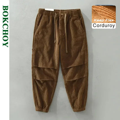 2023 Autumn Winter New Vintage Corduroy 100% Cotton Pants Men Clothing Casual Loose Straight Daily Trousers C3565