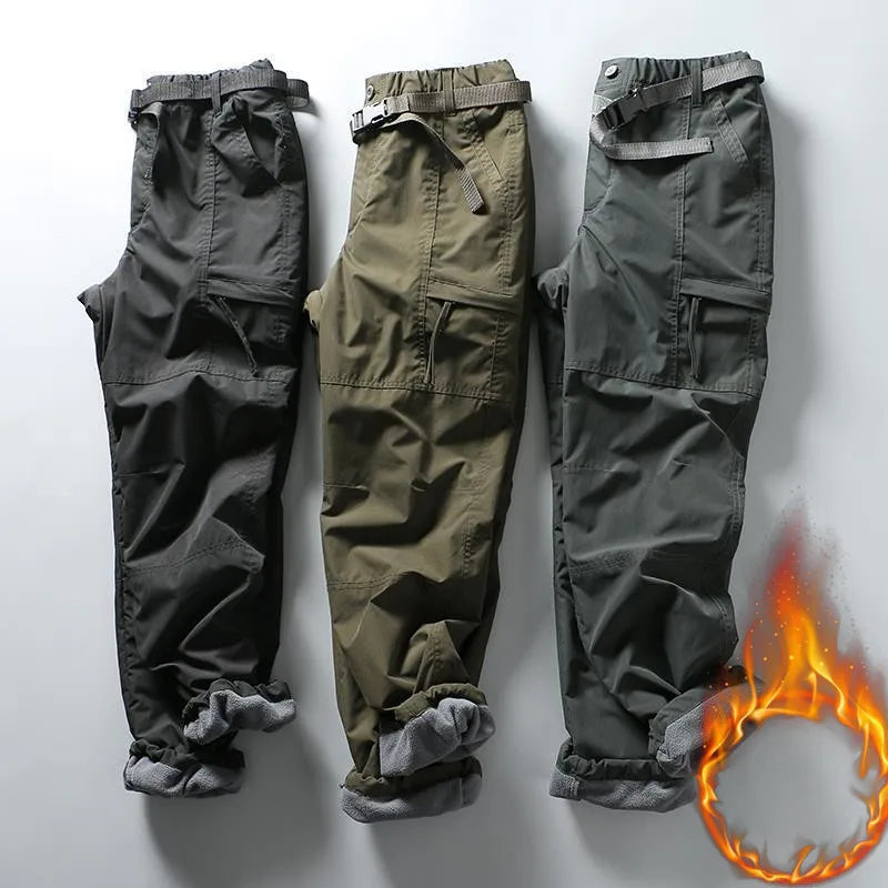 S-6XL Tooling Pants Thick Waterproof Fleece Cargo Pants Men Women Winter Outdoor Multi-pockets Loose Straight Overall Trousers