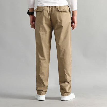 Men Casual Cargo Pants Four Seasons Cotton Men Trousers Multi Zipper Pockets Loose Straight Jogging Pants Middle Aged Men 6XL