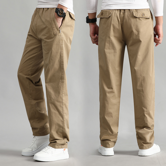 Men Casual Cargo Pants Four Seasons Cotton Men Trousers Multi Zipper Pockets Loose Straight Jogging Pants Middle Aged Men 6XL