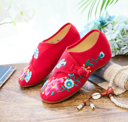 Morning Glory Petunia Embroidery Flower Round Head Spring And Autumn Women's Shoes