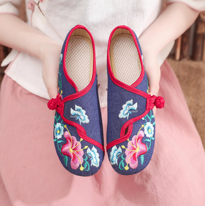 Morning Glory Petunia Embroidery Flower Round Head Spring And Autumn Women's Shoes